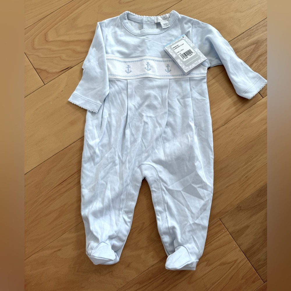 - NWT Kissy Kissy Premier anchor blue hand embroidered footie NWT